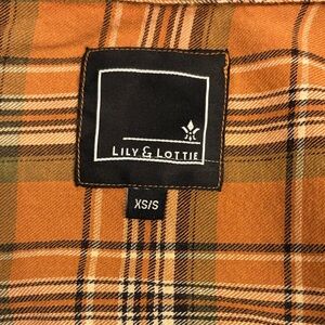 Lily & Lottie Women's Orange Plaid Button Down Shirt